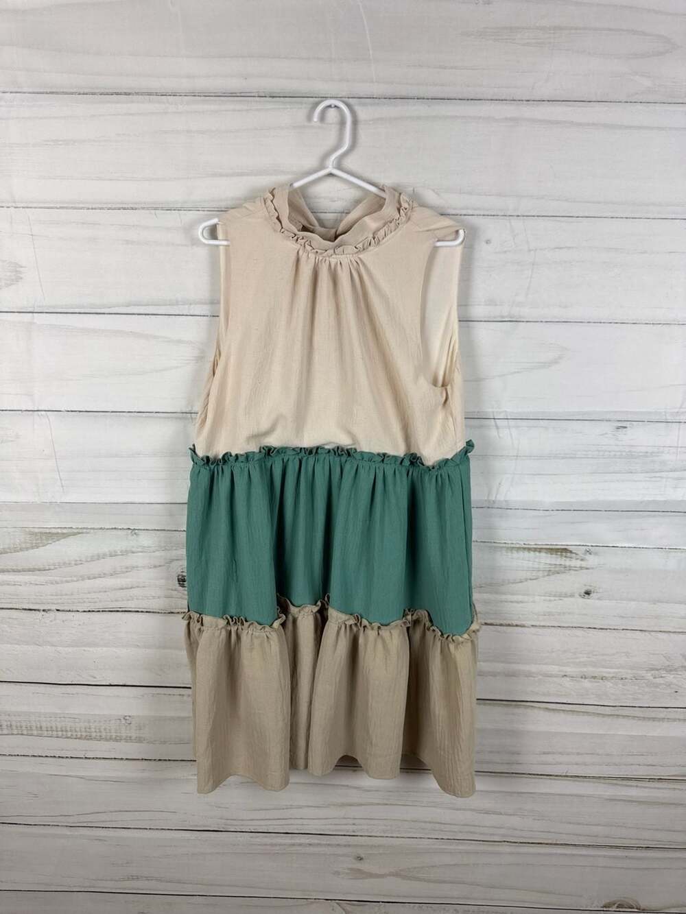 Impressions Mystical Charm Shift Dress in Jade Mini Tiered Colorblock